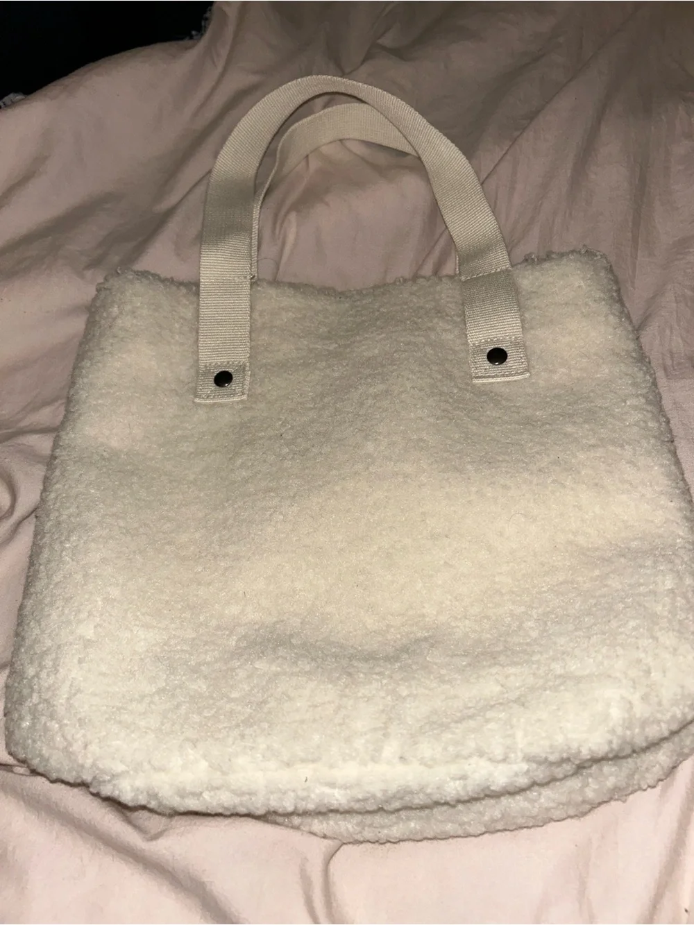EUC Pottery Barn White Sherpa Teddy Toe Bag Cozy Fleece Carryall